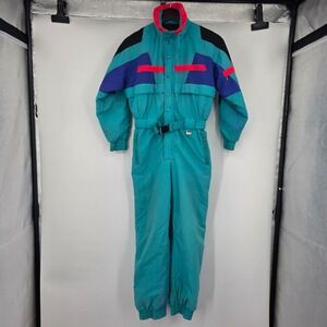 Vintage Club Attivo Ski Suit Teal Purple Pink Colorblock Boys 12 Retro 80s 90s